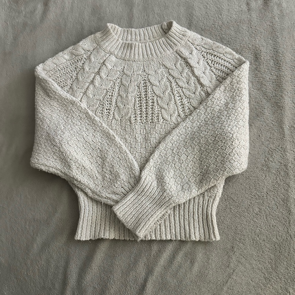 Cream Cable Knit Crew Neck Sweater
